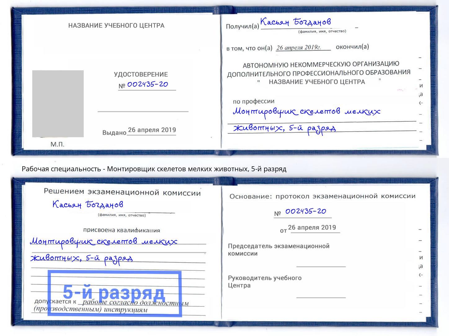 корочка 5-й разряд Монтировщик скелетов мелких животных Южно-Сахалинск