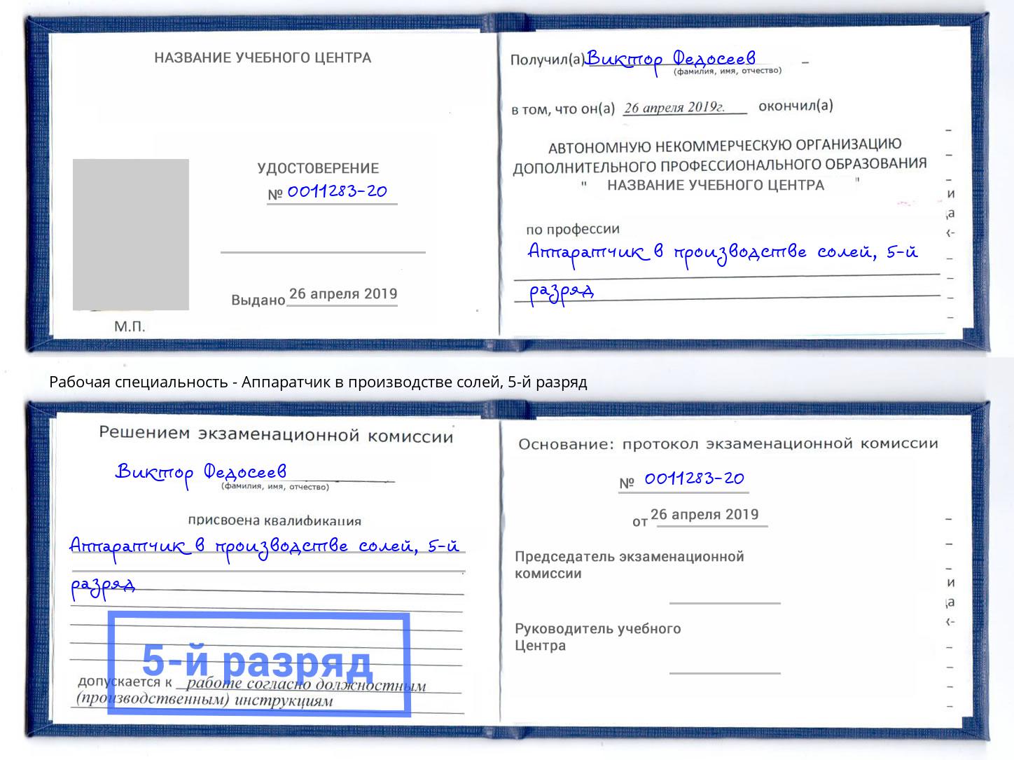 корочка 5-й разряд Аппаратчик в производстве солей Южно-Сахалинск