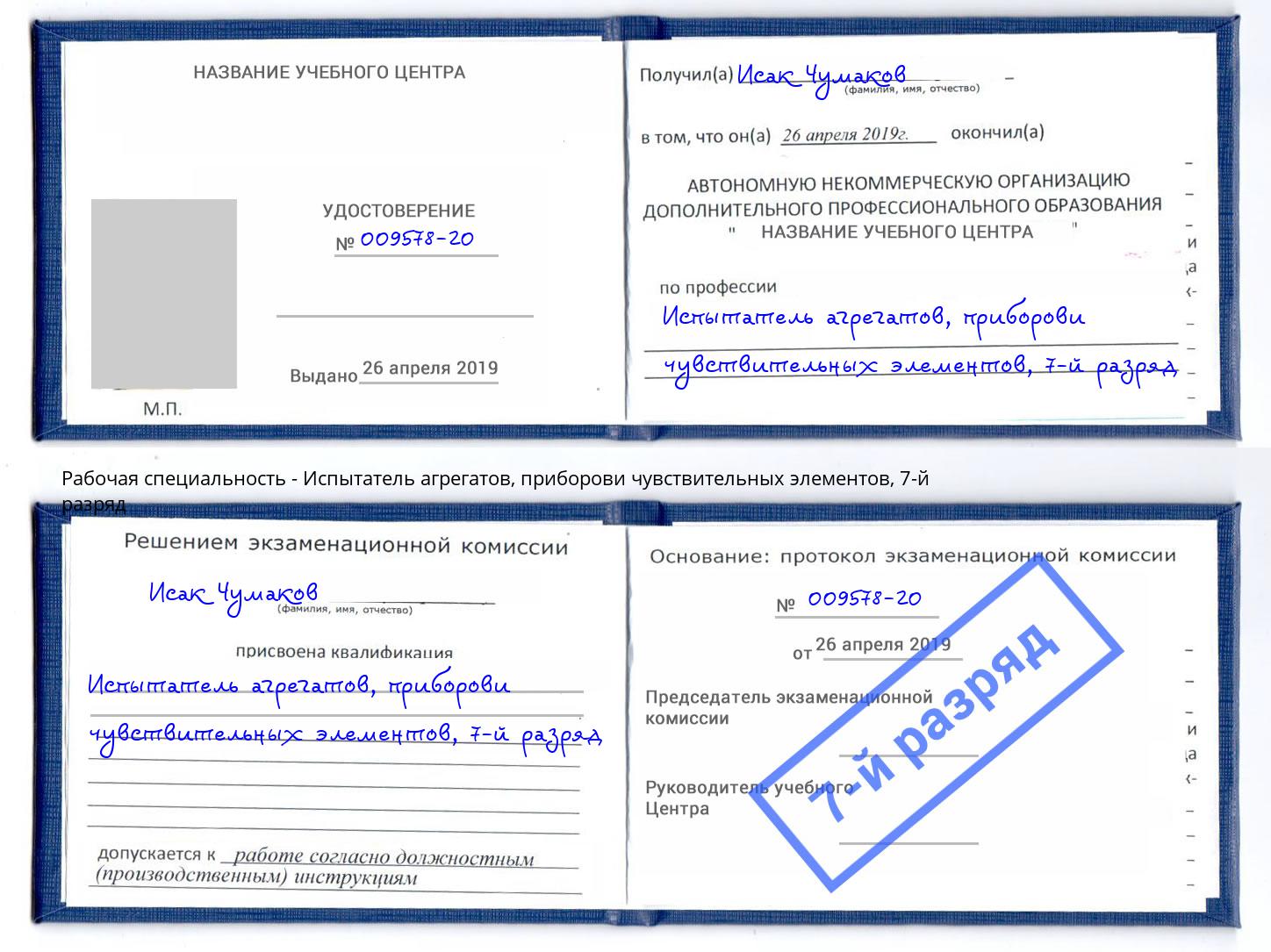 корочка 7-й разряд Испытатель агрегатов, приборови чувствительных элементов Южно-Сахалинск